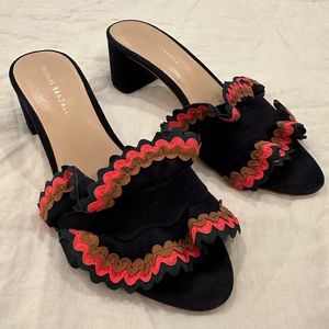 Loeffler Randall Vera Ruffled Suede Block Heel Slides, Navy, size 9